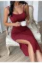 Kadın Bordo Yırtmaçlı Diz Altı Vücüdu Saran Gecelik