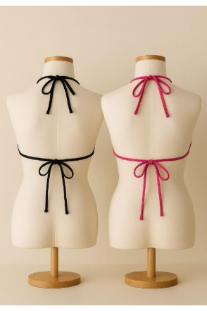 Kadın Siyah ve Fuşya Minimal Kesim Üçgen Bikini Üstü