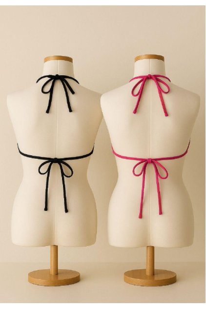 Kadın Siyah ve Fuşya Minimal Kesim Üçgen Bikini Üstü