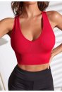 Kadın Kırmızı Derin Göğüs Dekolteli Şık Crop Top Bluz