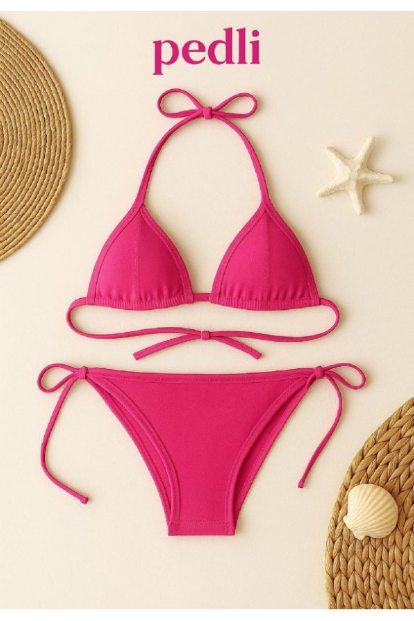 Kadın Fuşya Yandan Bağlamalı Bikini Mayo Takımı