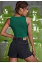Kadın Yeşil Kare Yaka Crop Top Bluz