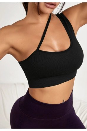 Kadın Siyah Tek Omuzlu Çapraz Askılı Crop Top Büstiyer