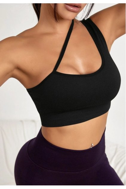 Kadın Siyah Tek Omuzlu Çapraz Askılı Crop Top Büstiyer
