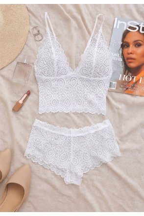 Kadın Beyaz Dantel Bralet Şort Takımı – Romantik ve Zarif İç Giyim