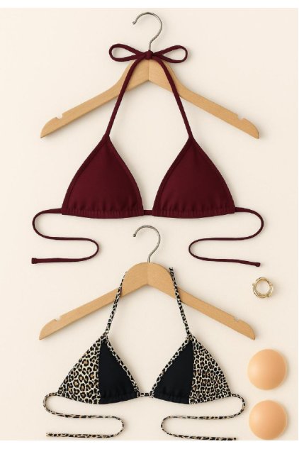 Kadın Leopar Desenli ve Bordo Minimal Kesim Üçgen Bikini Üstü