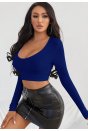 Kadın Mavi Uzun Kol Kare Yaka Crop Top Bluz