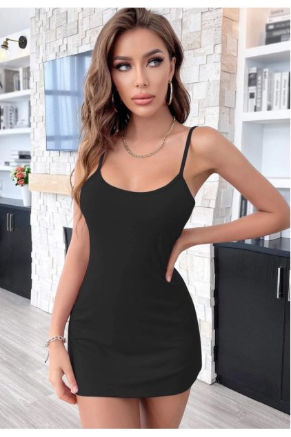 Kadın Siyah Sırt Kısmı Komple Dantelli Mini Gecelik