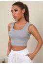 Kadın Gri Kare Yaka Crop Top Bluz