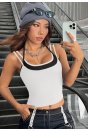 Kadın Siyah Beyaz Çift Renk Çapraz Askılı Crop Top Bluz