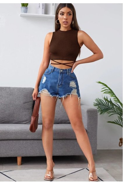 Kadın Kahverengi Çapraz Bağlamalı Crop Top Büstiyer