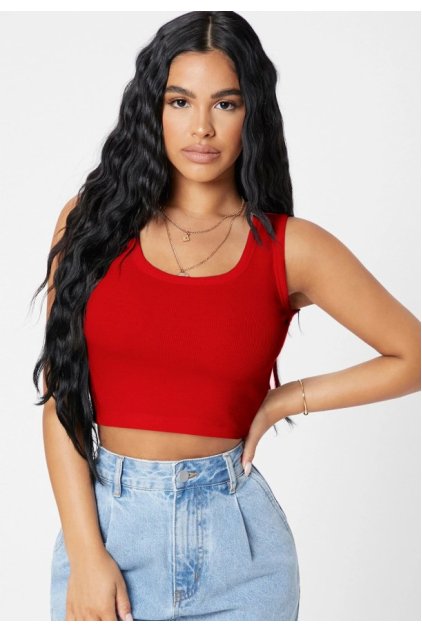 Kadın Kırmızı Kare Yaka Crop Top Bluz