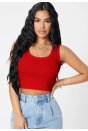 Kadın Kırmızı Kare Yaka Crop Top Bluz