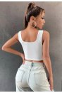 Kadın Beyaz Göbek Dekolteli Crop Top Bluz
