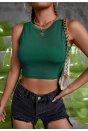 Kadın Yeşil Kare Yaka Crop Top Bluz