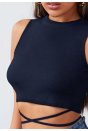 Kadın Lacivert Çapraz Bağlamalı Crop Top Büstiyer