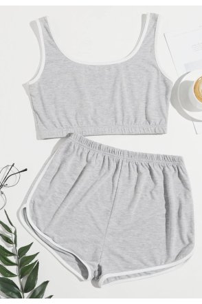 Kadın Gri Askılı Crop Top ve Şortlu Gecelik Takım