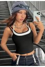 Kadın Beyaz Siyah Çift Renk Çapraz Askılı Crop Top Bluz