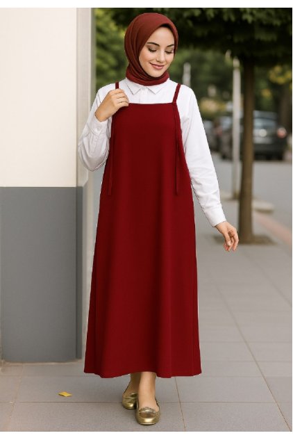 Kadın Bordo Basic Ayarlanabilir Askılı Jile Elbise