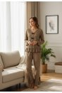 Kadın Uzun Kollu Leopar Desenli Fiyonklu Ev Giyim Pijama Takımı