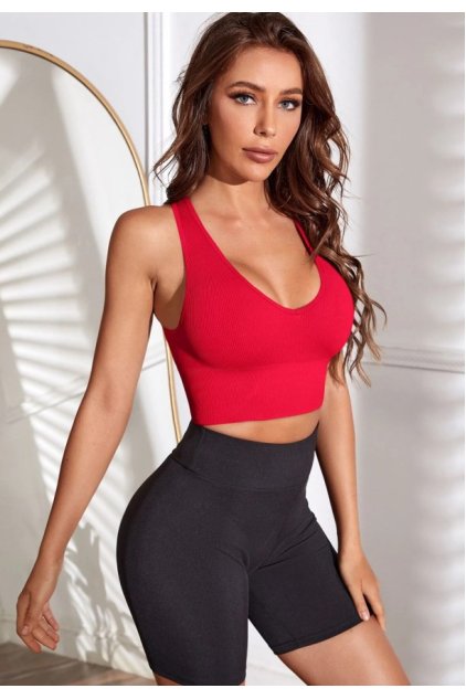 Kadın Kırmızı Derin Göğüs Dekolteli Şık Crop Top Bluz