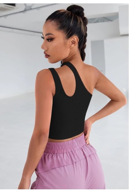 Kadın Siyah Tek Omuz Cut Out Detaylı Crop Top Bluz