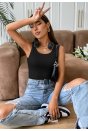 Kadın Siyah Kolsuz Kalın Askılı Uzun Crop Top Bluz & Atlet