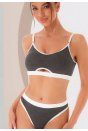 Kadın Gri Antrasit Kaşkorse ve Beyaz Lastikli Cut-Out Tanga Külotlu Takım