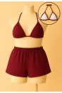 Kadın Bordo Şortlu Belden ve Boyundan Bağlamalı Bikini Takımı