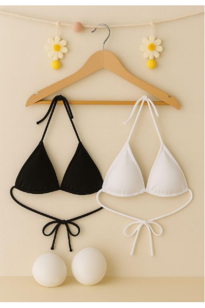 Kadın Siyah ve Beyaz Minimal Kesim Üçgen Bikini Üstü