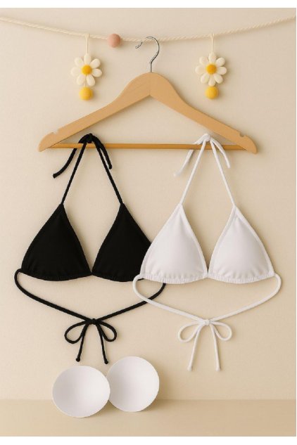 Kadın Siyah ve Beyaz Minimal Kesim Üçgen Bikini Üstü