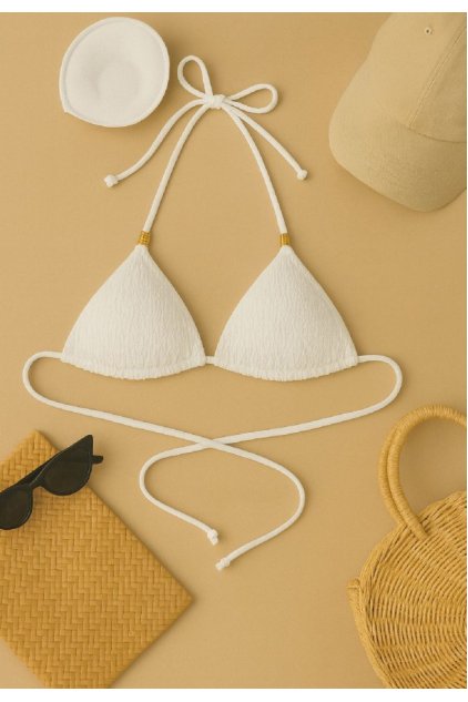 Kadın Beyaz Pedli Üçgen Bikini Üstü Halter Bağlamalı Aksesuarlı