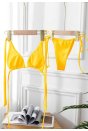 Kadın Sarı Yandan Bağlamalı Tangalı Üçgen Bikini Mayo Takımı