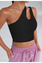 Kadın Siyah Tek Omuz Cut Out Detaylı Crop Top Bluz