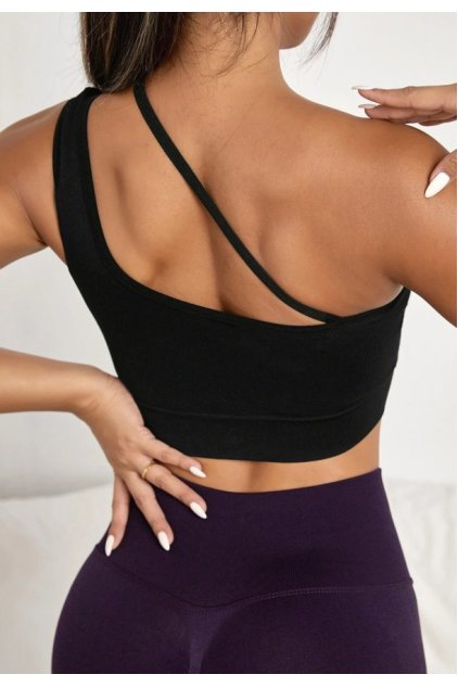 Kadın Siyah Tek Omuzlu Çapraz Askılı Crop Top Büstiyer