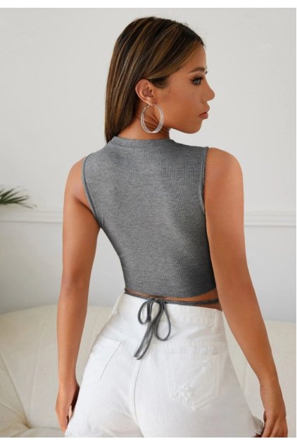 Kadın Gri Çapraz Bağlamalı Crop Top Büstiyer