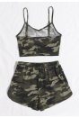 Kadın Kamuflaj Desenli Askılı Crop Top ve Şortlu Gecelik Takım