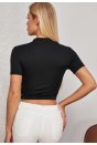 Kadın Siyah Yarım Fermuarlı ve Kısa Kollu Crop Top Bluz