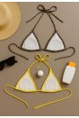 Kadın Leopar Desenli ve Sarı Minimal Kesim Üçgen Bikini Üstü