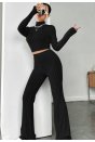 Kadın Siyah Boğazlı Crop Top ve Yüksek Bel Eşofman Takımı Spor Şık Kombin