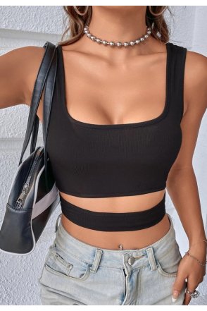 Kadın Siyah Göbek Dekolteli Crop Top Bluz