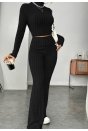 Kadın Siyah Boğazlı Crop Top ve Yüksek Bel Eşofman Takımı Spor Şık Kombin