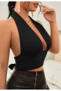 Kadın Siyah Belden Bağlamalı Sırtı Açık Crop Top Bluz