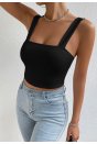 Kadın Siyah Kare Yaka Kalın Askılı Dekolteli Crop Top Bluz