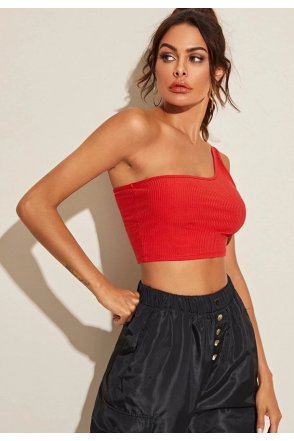 Kadın Kırmızı Tek Omuz Crop Büstiyer