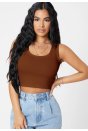 Kadın Kahverengi Kare Yaka Crop Top Bluz