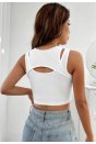Kadın Beyaz Kalın Askılı Cut Out Dekolteli Crop Top Bluz