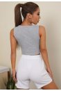 Kadın Gri Kare Yaka Crop Top Bluz
