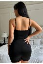 Kadın Siyah İp Askılı Göğsü Dantel İşlemeli Slim Tulum Gecelik