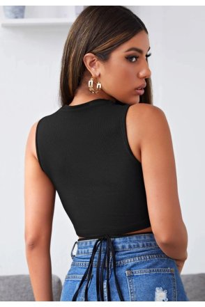 Kadın Siyah Çapraz Bağlamalı Crop Top Büstiyer
